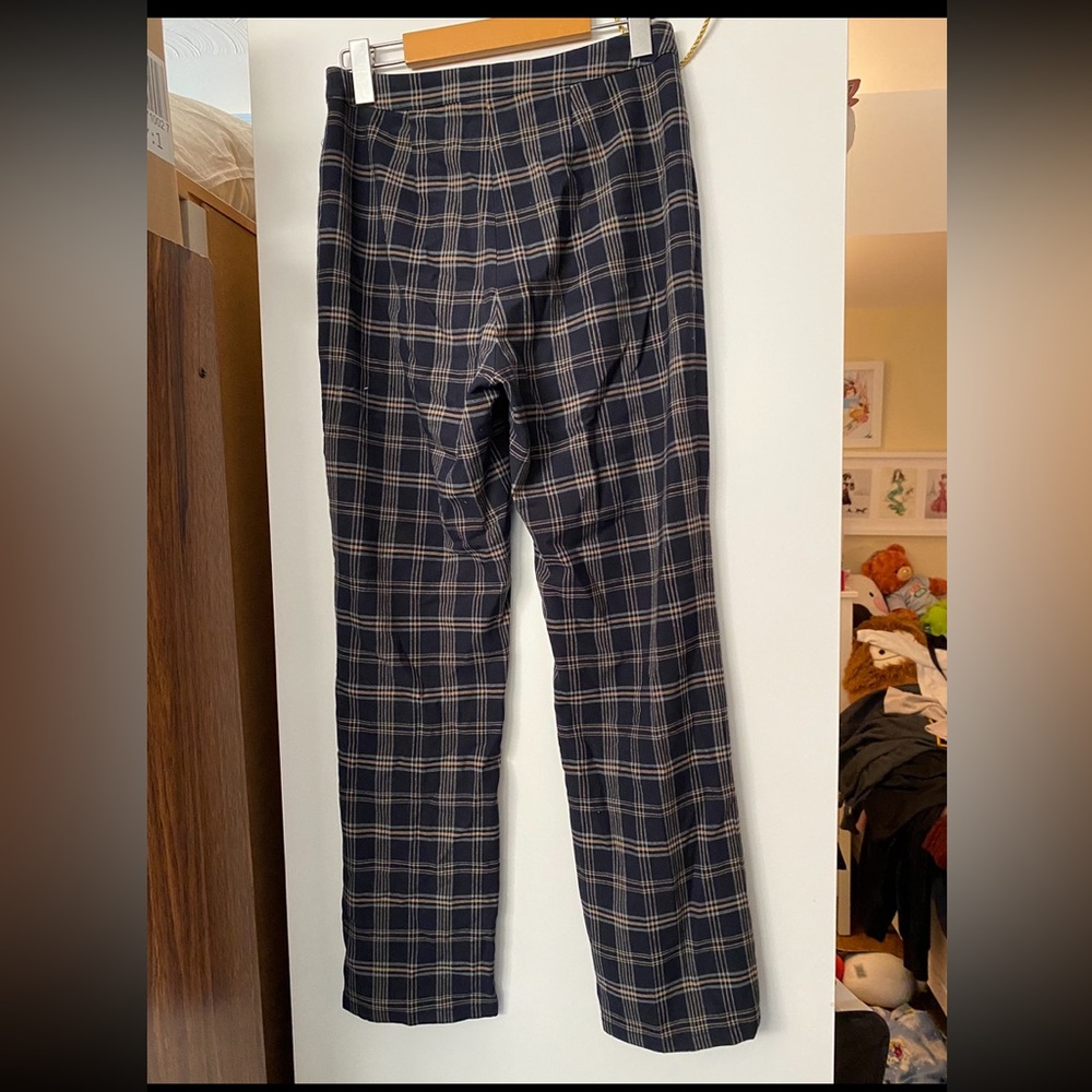 ☘️Sunday Best Navy Plaid Straight-Leg Pants - Picture 2 of 3